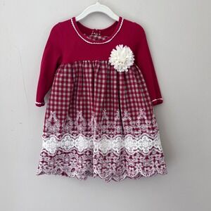 Iris & Ivy Plaid Dress with Flower Accent Holiday Party Dress 18M